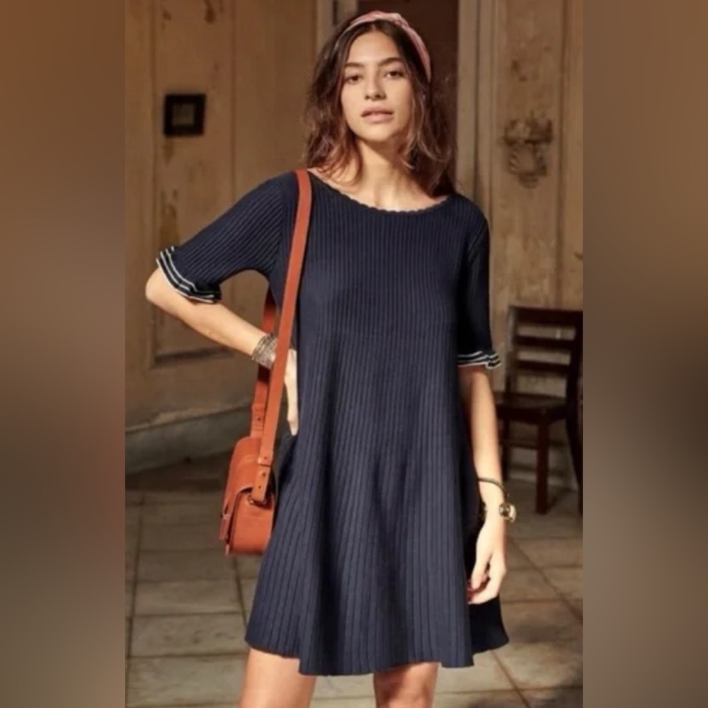 Sezane Solene dress, Size L, Navy and white